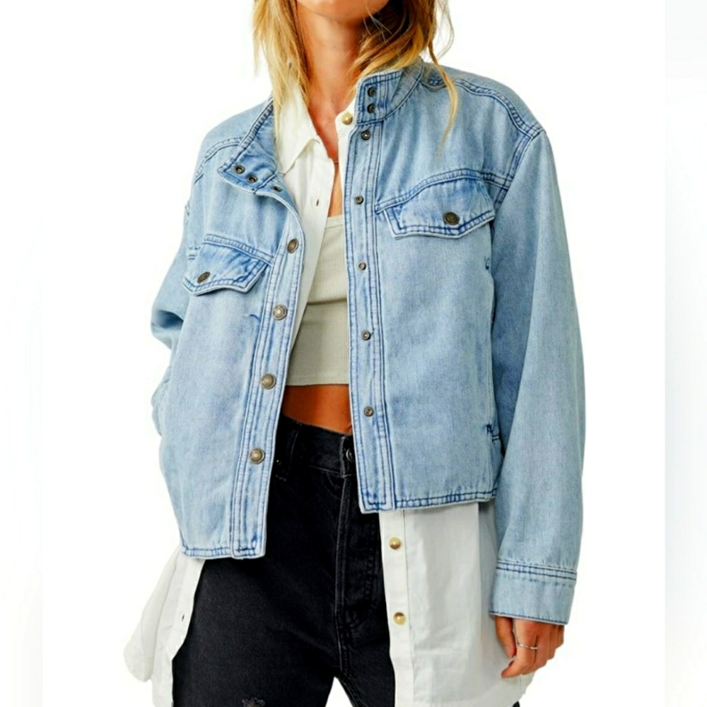 Free People Crystal Utility Denim Jacket
